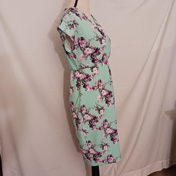 Pink Blush Teal Floral Knee Length Dress Spring Summer - Picture 7 of 10